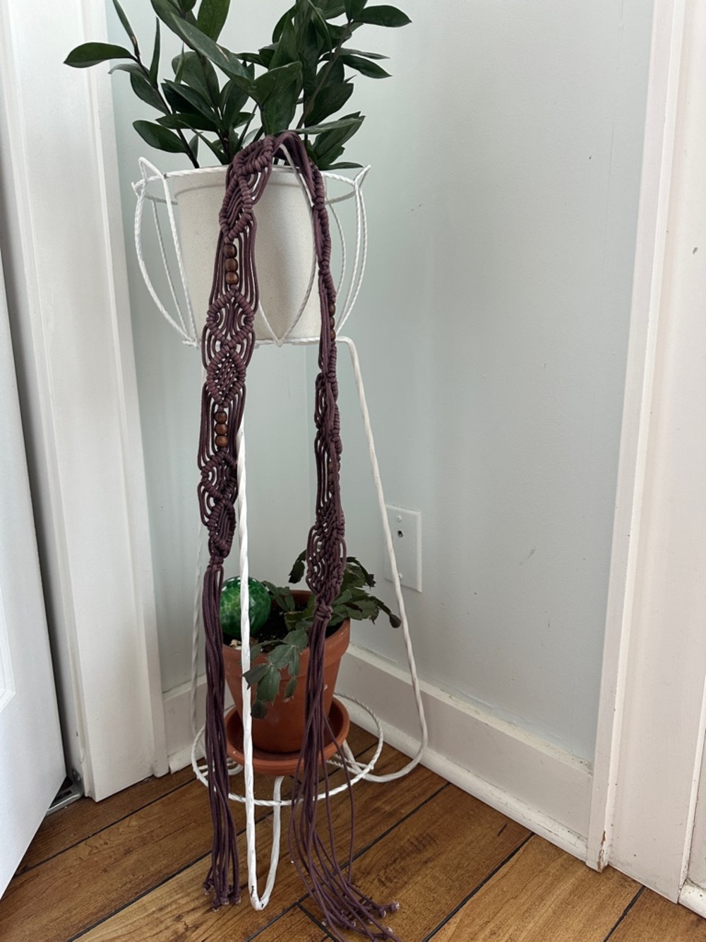 Handwoven Boho Purple Macramé Belt with Wooden Beads